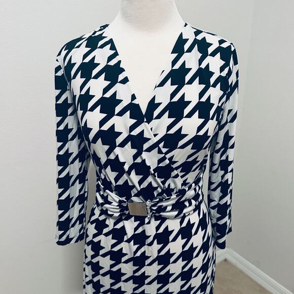 Ellen Tracy Career Office Siren Dress Size 14 Stretch Knit Houndstooth Mob Wife - Picture 4 of 9